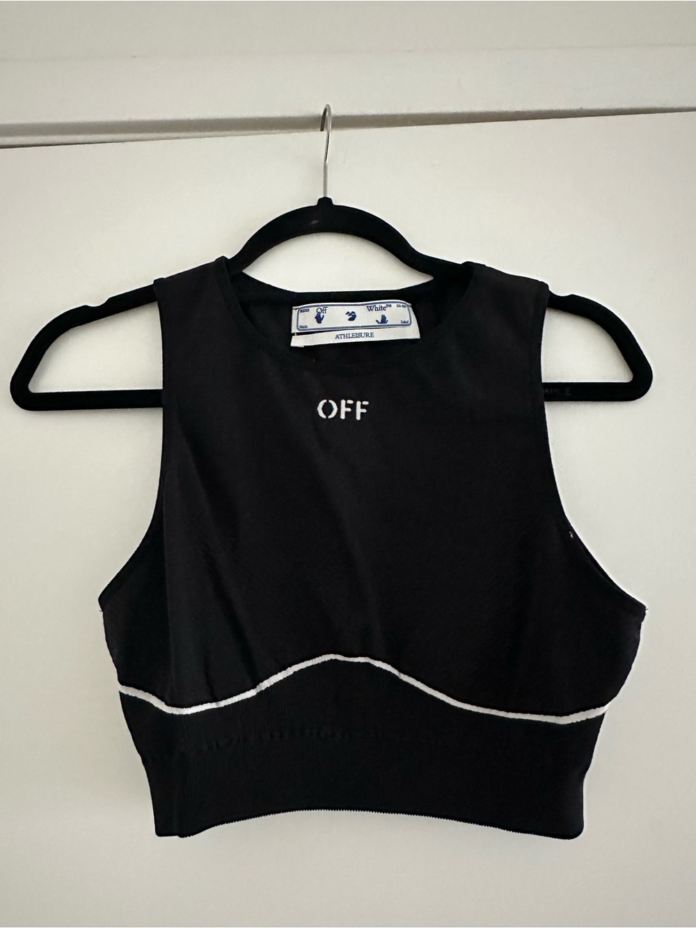 Off-White Black Cropped Logo Tank with White Piping
